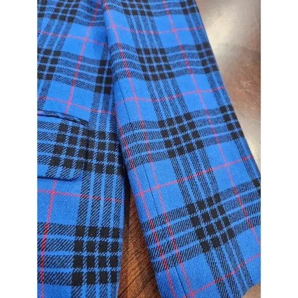 Pendleton Blue Plaid 100% Wool Blazer Gold Crest Buttons Made USA Women’s 14 - Picture 4 of 8